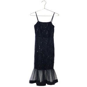 Olive Tree Black Lace Sequin Mermaid Frilly Mesh Fishtail Cocktail Dress S